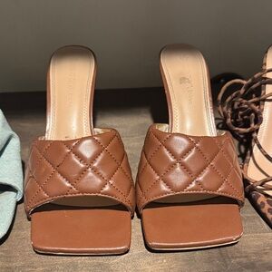 Wild Diva Brown Quilted Slide Sandals